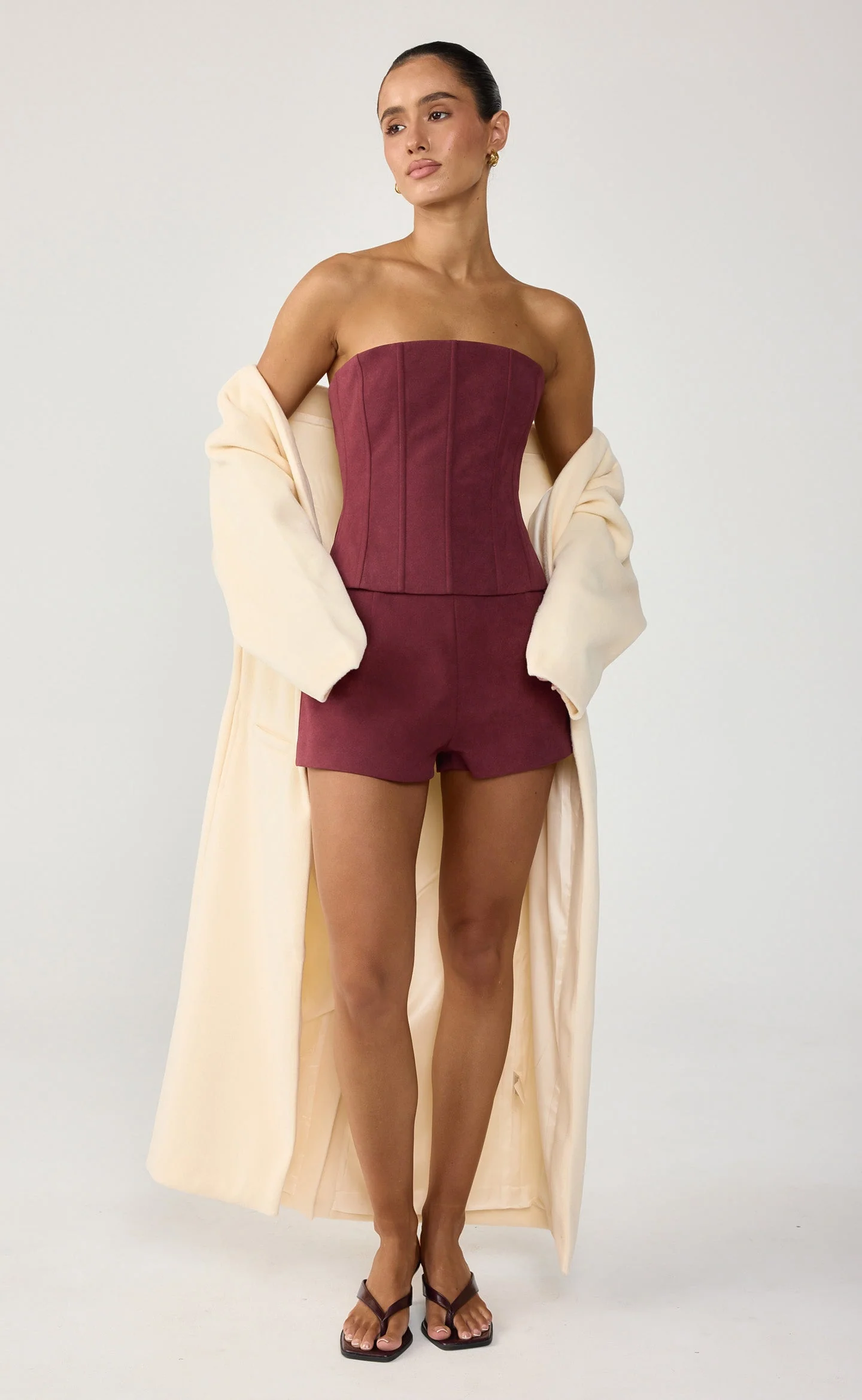 Ayer Off Shoulder Coat (Cream) - Image 4