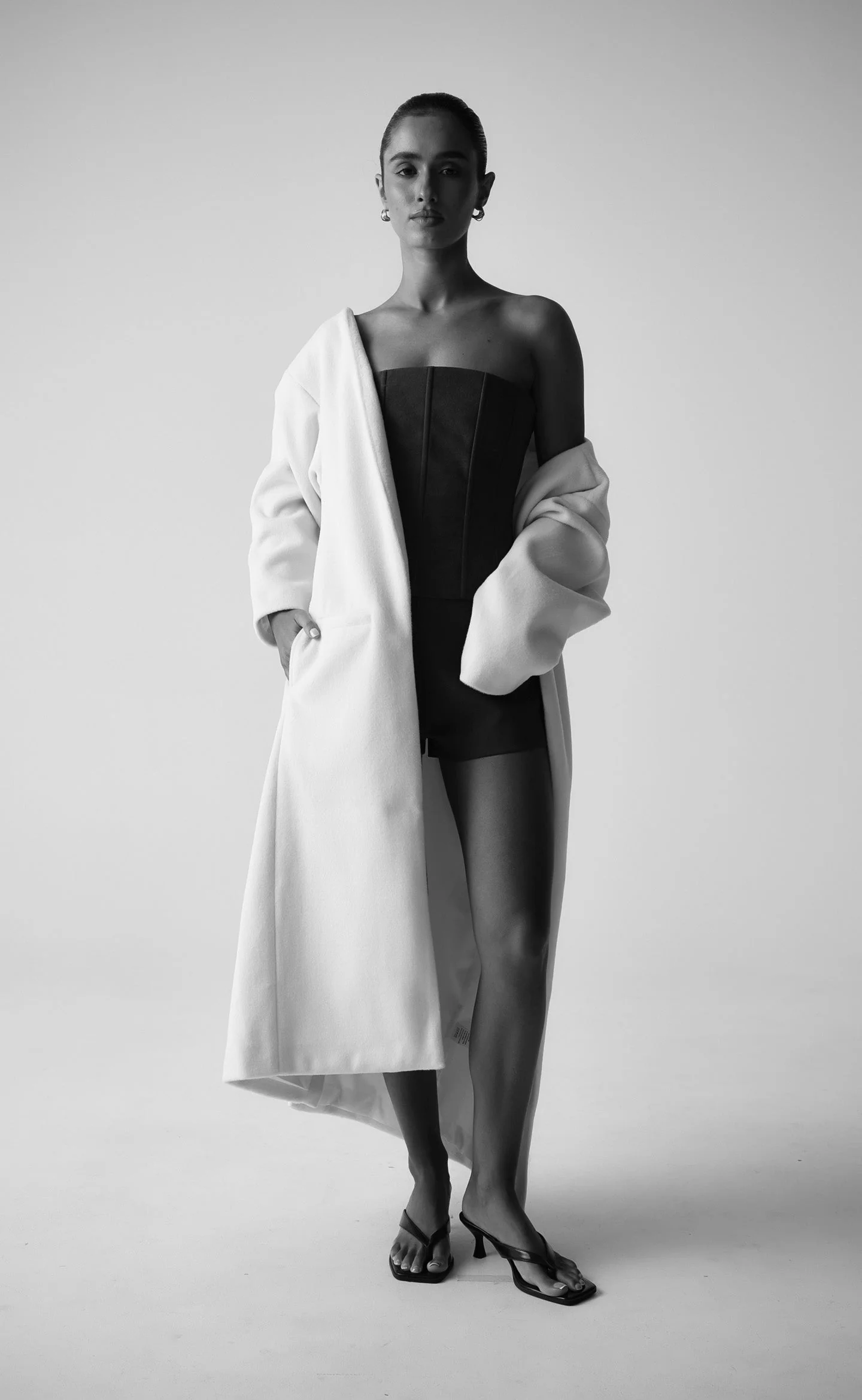 Ayer Off Shoulder Coat (Cream) - Image 6