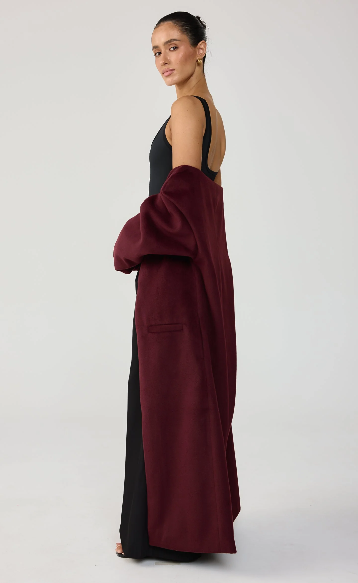 Ayer Off Shoulder Coat (Wine) - Image 6